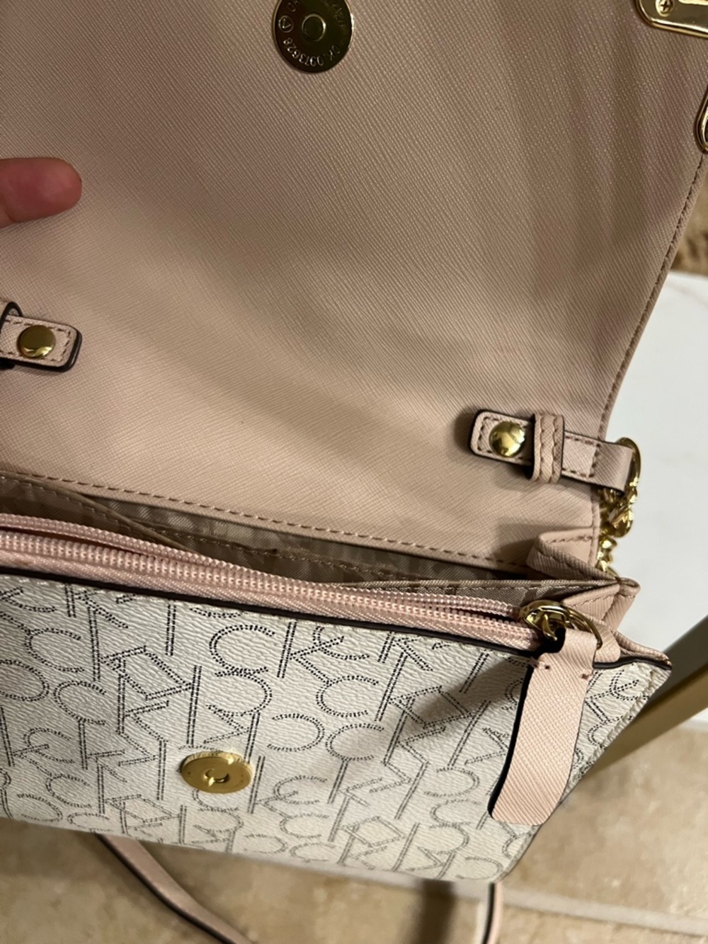 Calvin Klein Cream Monogram Crossbody Bag with Gold Accents - Picture 5 of 5